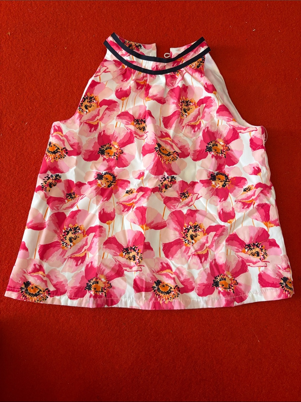 Janie and Jack Pink Floral Halter Top with Navy Trim